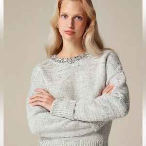 NWT Jcrew Embellished pullover sweater with rhinestone collar and sparkle knit M